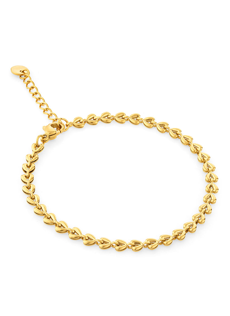 elegant heart chain bracelet in 18k gold plating