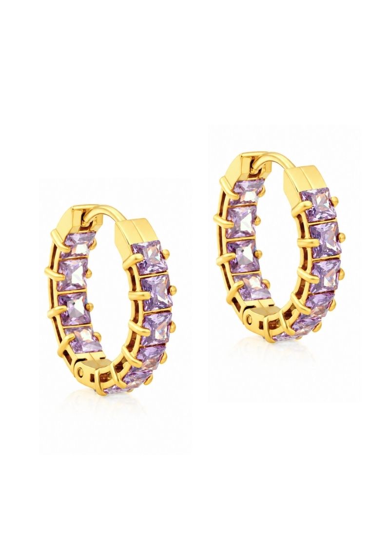 Crystal Glow Hoop Earrings:Purple