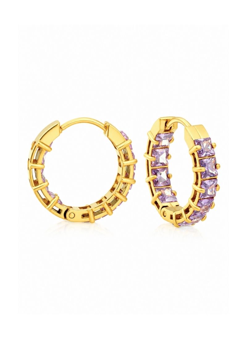 Crystal Glow Hoop Earrings:Purple