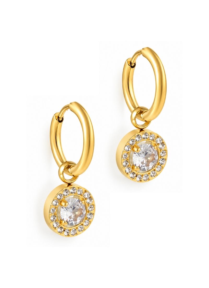 Golden Spark Hoop Earrings:White