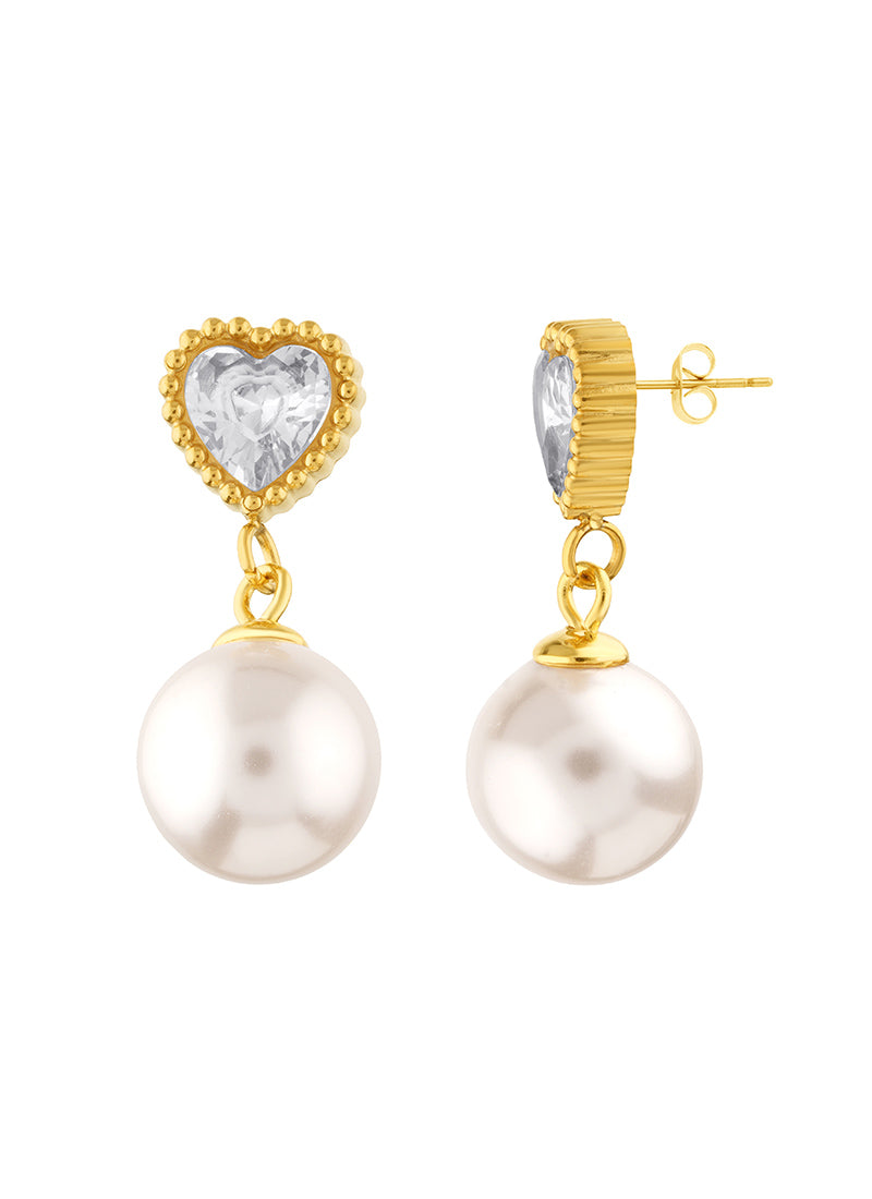 Golden Heart Pearl Earrings