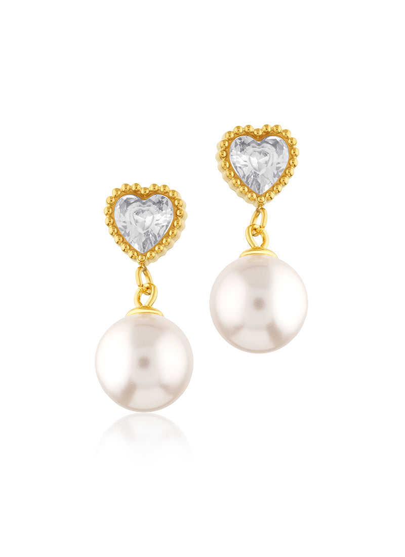 Golden Heart Pearl Earrings