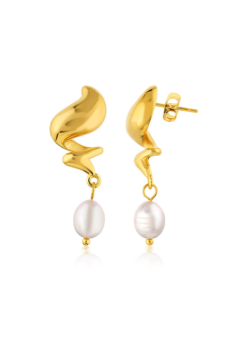 Golden Wave Pearl Earrings