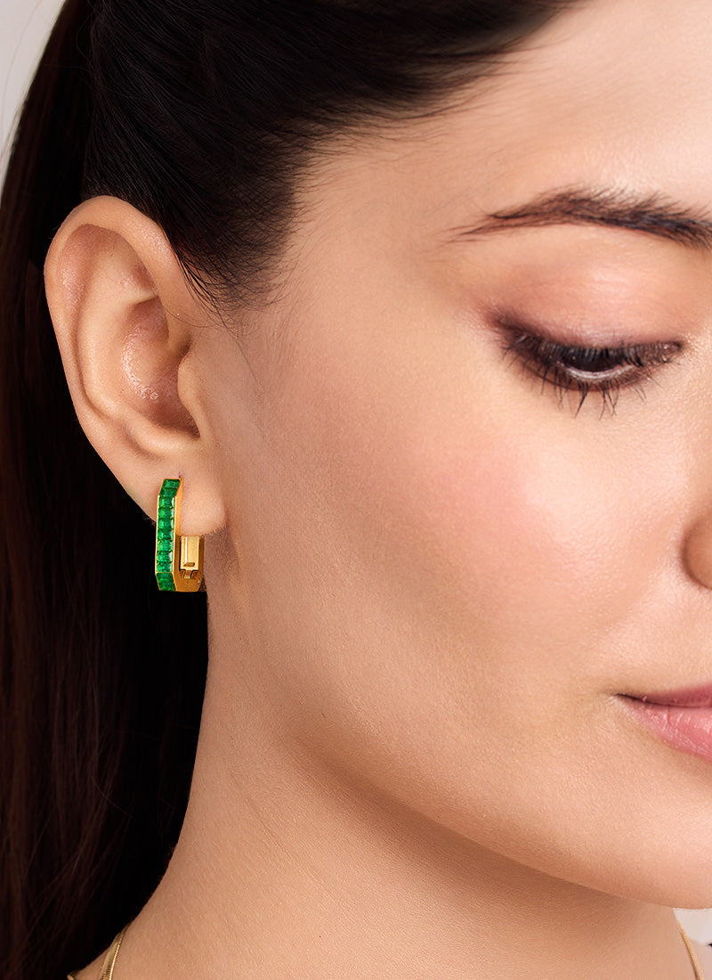 Emerald Edge Hoop Earrings