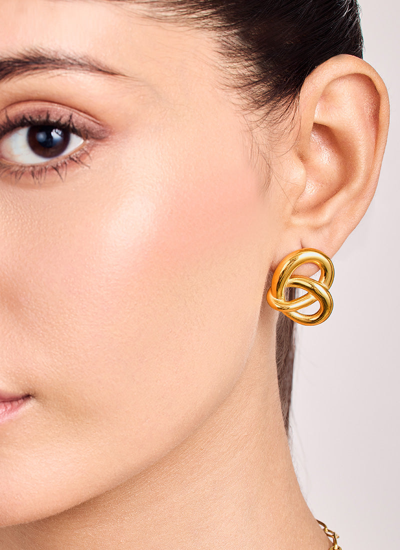 Golden Interlock Stud Earrings