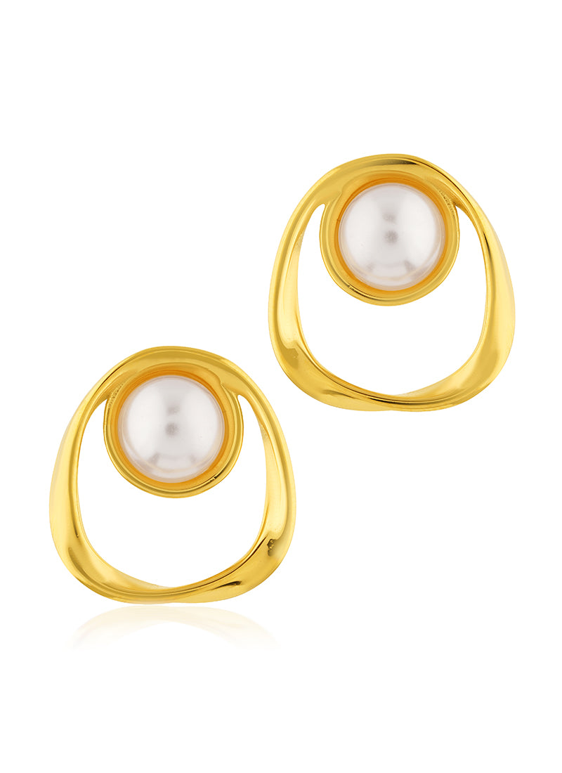 Golden Halo Pearl Stud Earrings