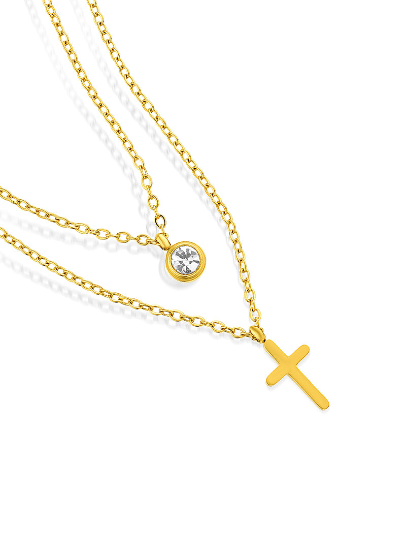 Solitaire with Cross Layered Necklace