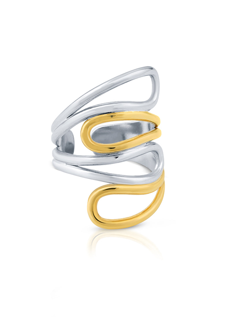 two tone curve ring in gold and silver plating by Elra