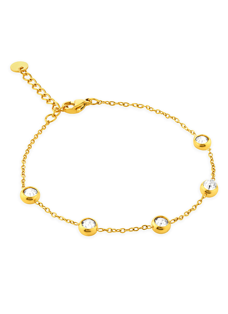 Delicate 18k gold plated bezel stone bracelet for stacking and daily styling