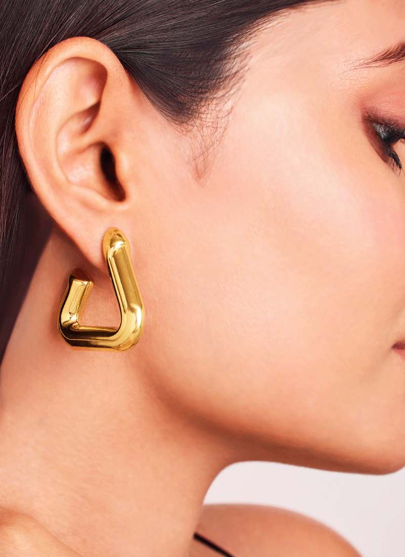 Golden Tri Form Hoop Earrings