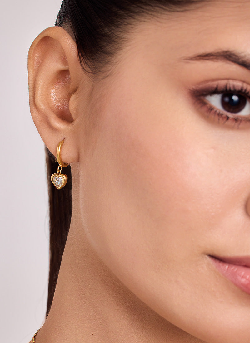 Golden Heart Drop Hoops
