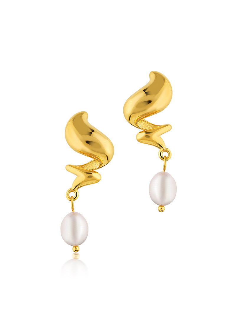 Golden Wave Pearl Earrings