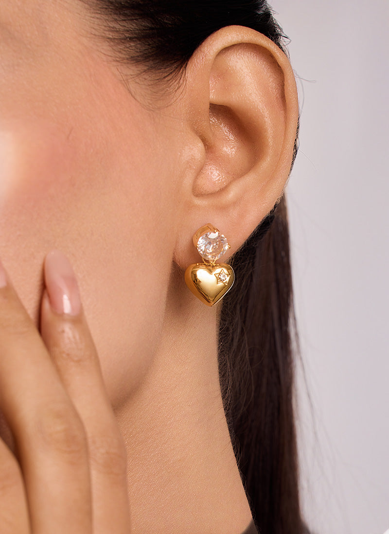 Golden Heart Star Earrings