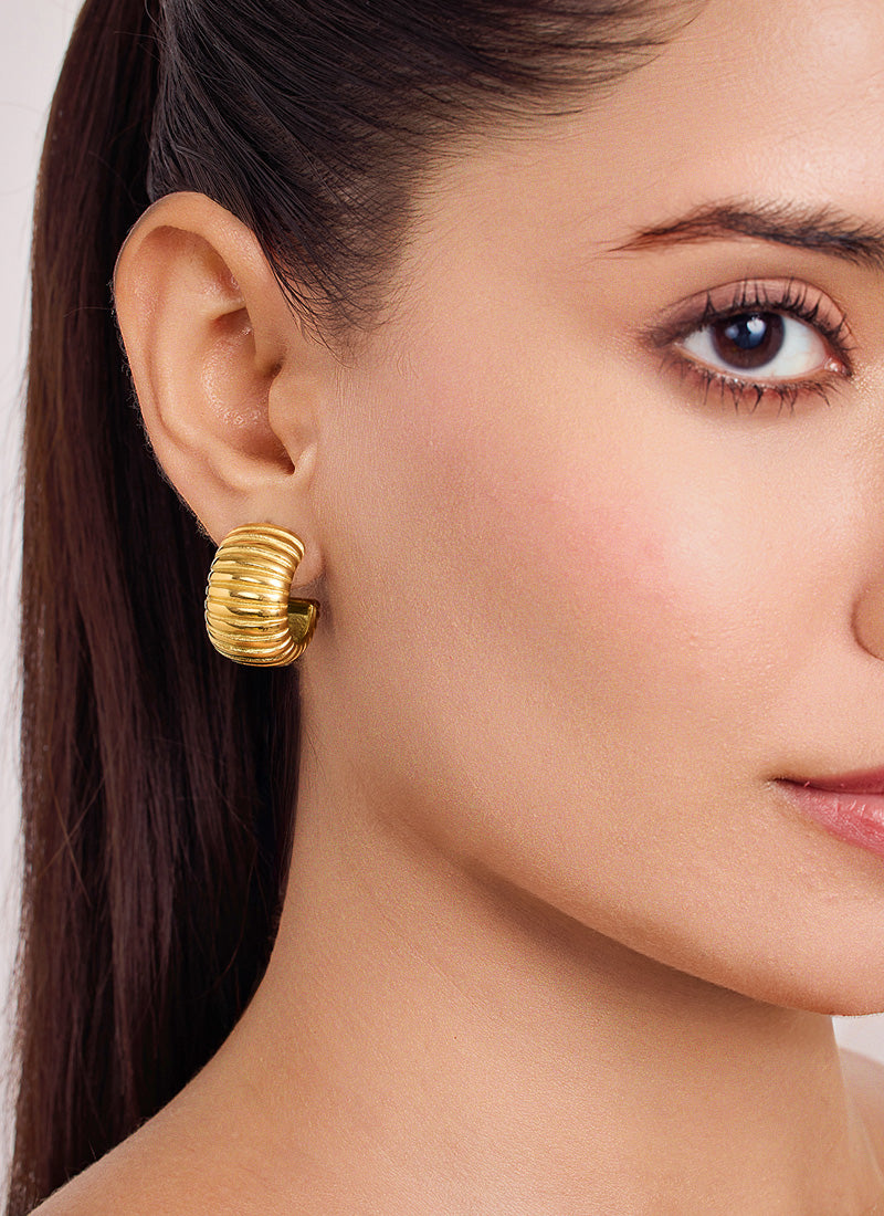 Ribbed Golden Curve Earrings