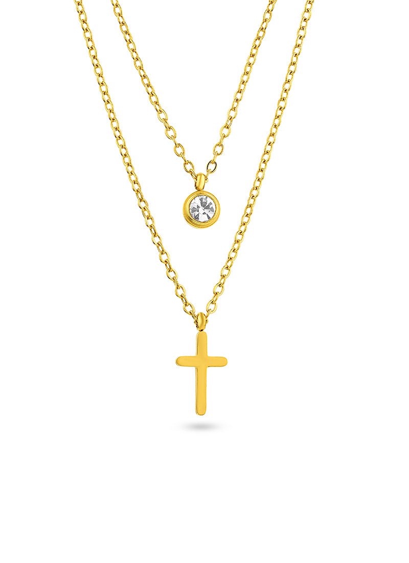 Solitaire with Cross Layered Necklace