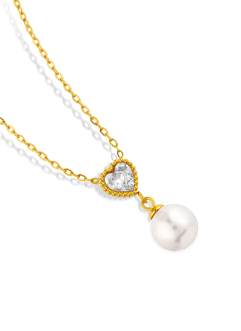Golden Heart Pearl Necklace