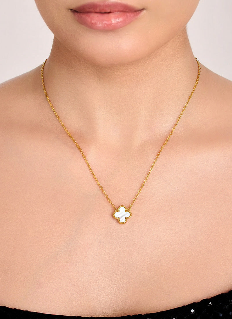 Golden Clover Necklace:White