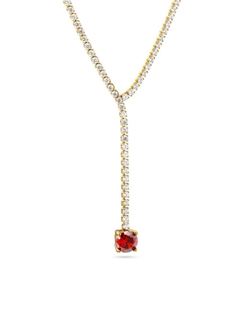 Ruby Charm Tennis Drop Necklace:Gold