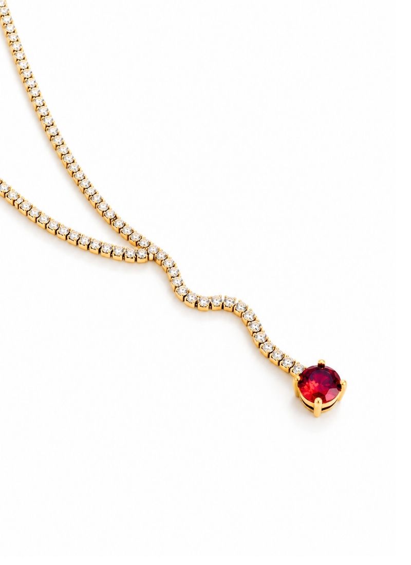 Ruby Charm Tennis Drop Necklace:Gold