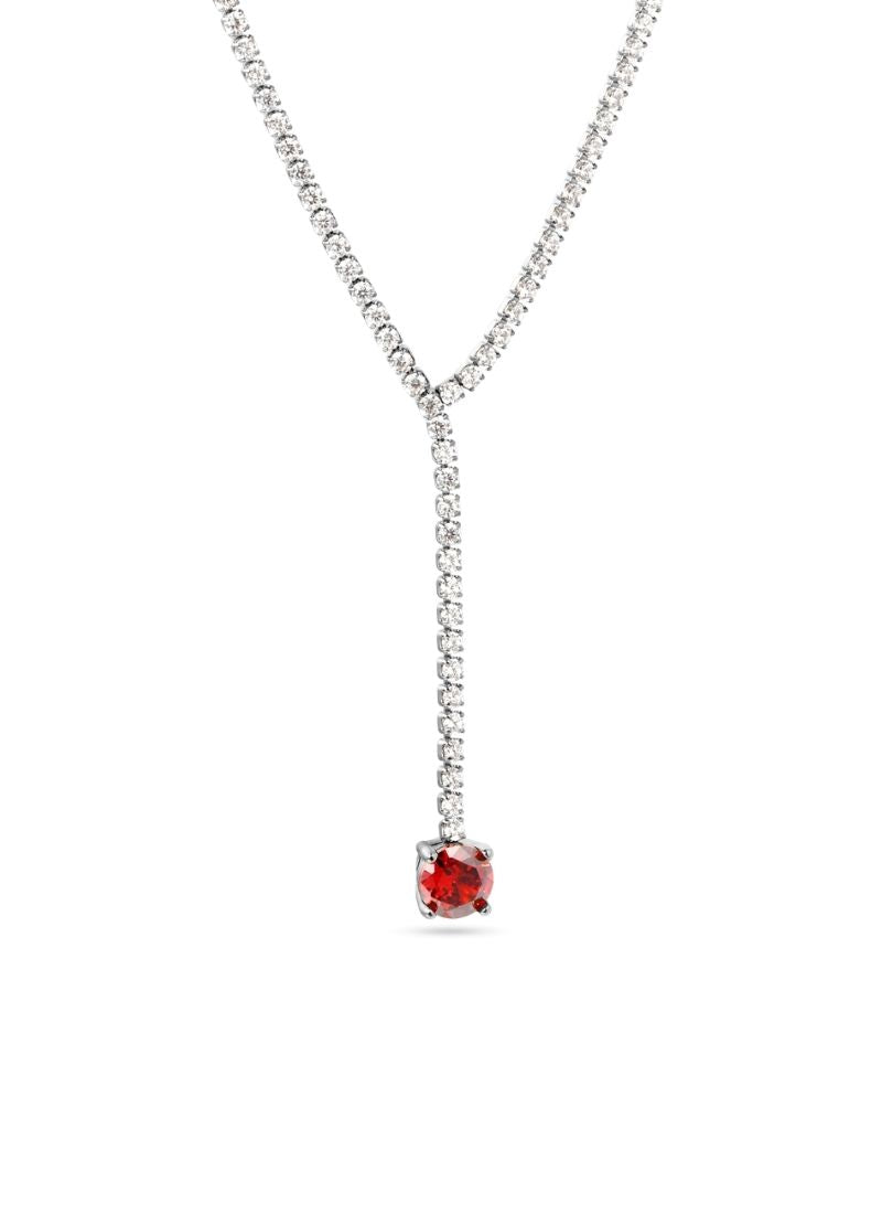 Ruby Charm Tennis Drop Necklace:Silver