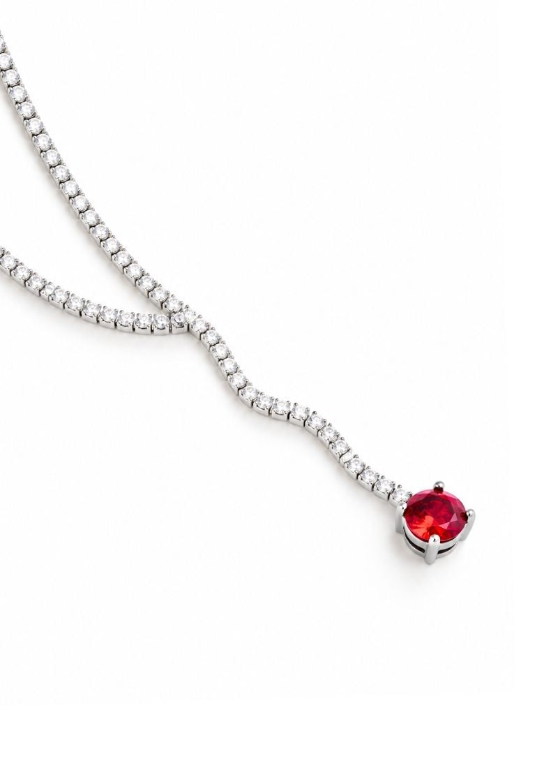 Ruby Charm Tennis Drop Necklace:Silver