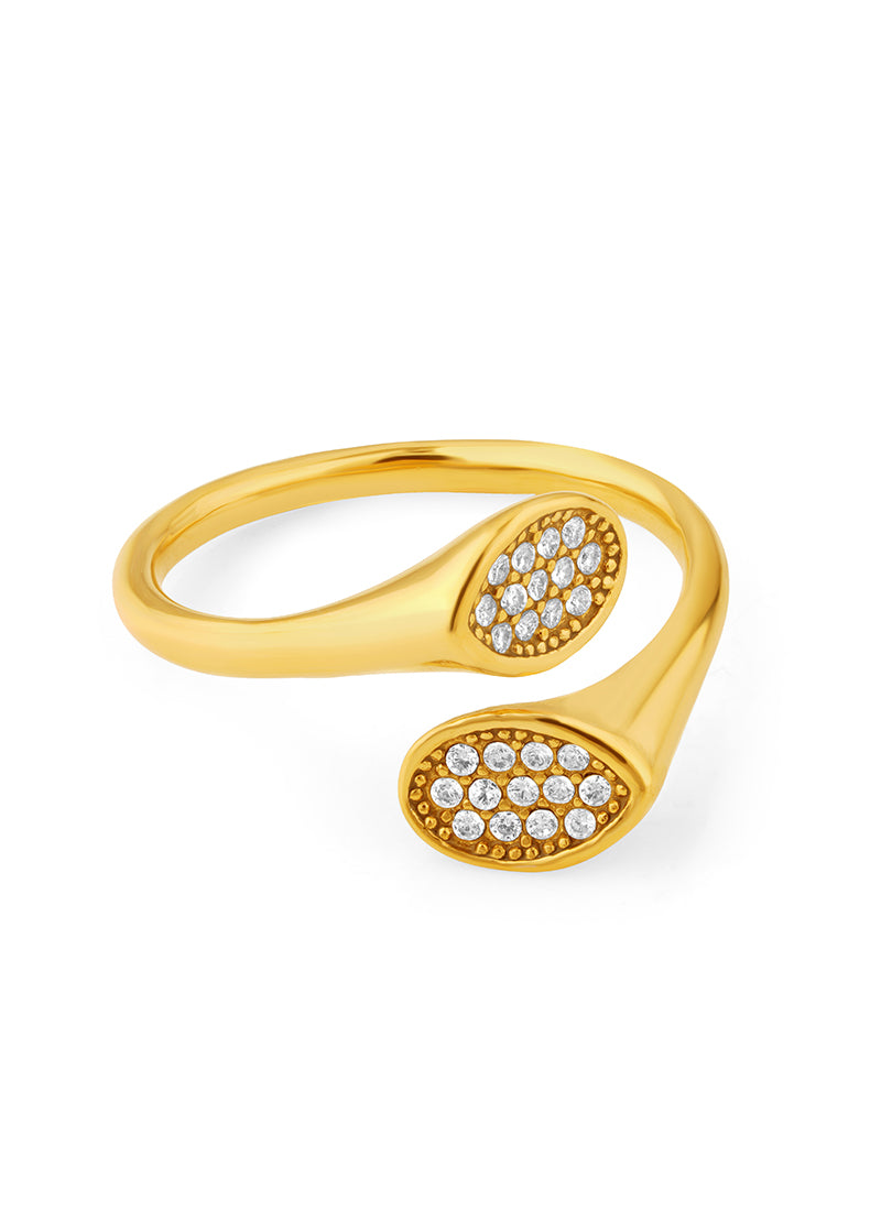 Twin Spark Loop Ring open gold ring with sparkling zircon stones