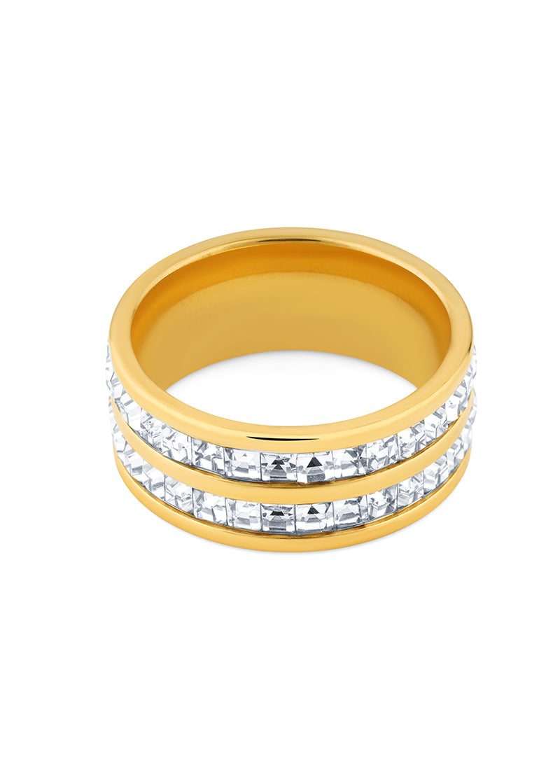 minimal dual crystal 18k gold plated band ring by Elra